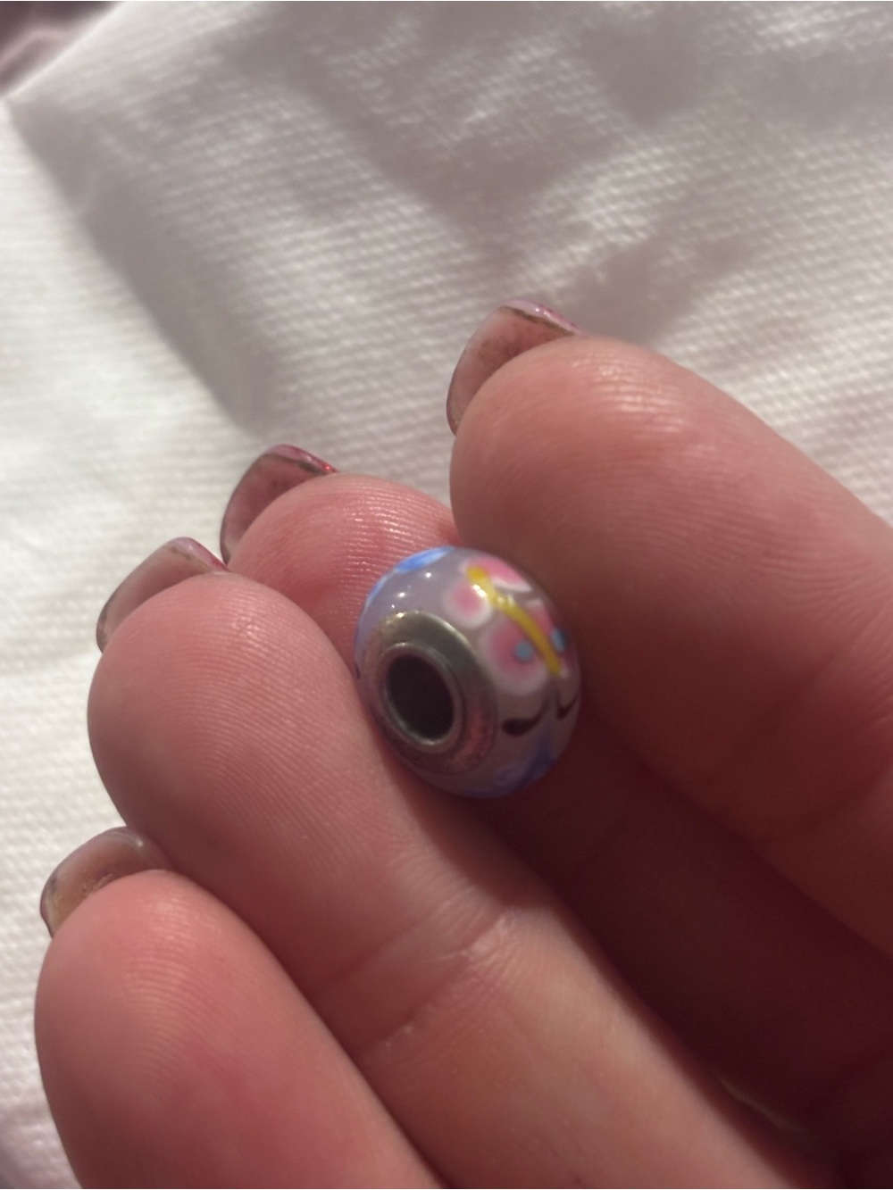 Pandora Glass Charm Pink/Blue/Yellow Flowers